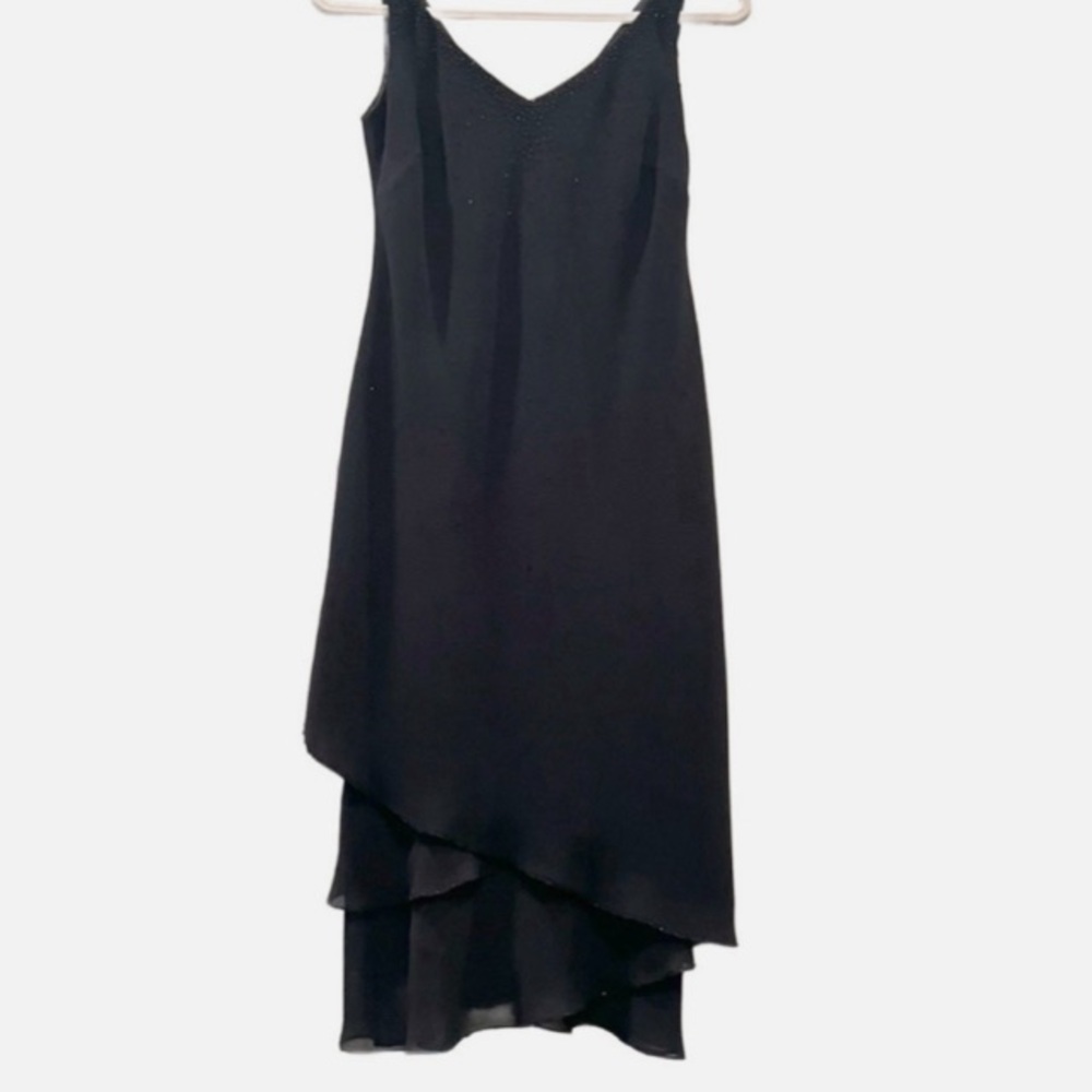Black Rhinestone Cocktail Dress -Handkerchief Hem